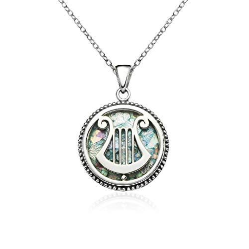 Solidsilver - Sterling Silver Genuine Ancient Roman Glass David Harp Design Pendant Necklace. #TOP2