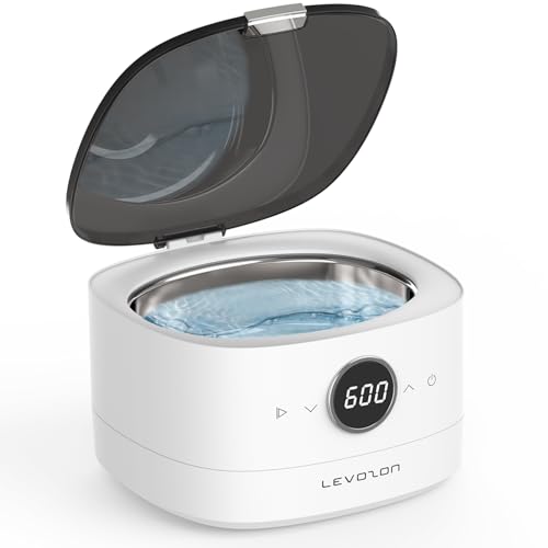 LEVOZON Ultrasonic Cleaner, 48kHz Professional Ultrasonic Jewelry Cleaner Machine 750ml with Touch Control,5-Level Timer for Silver, Gold, Glasses, Rings, Retainer, Wacth Bands, Denture