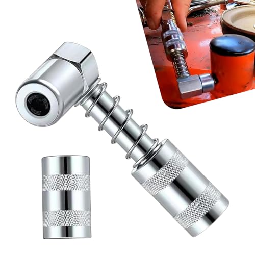 Ferianl 90 Degree Grease Coupler Adapter, Sturdy Steel Grease Gun Fittings, Greases Gun Tips with Sleeves, 3 Jaw Angle Swivel Snap Right Fitting Tool, for Auto, Farm, Truck or Industrial Use (2PCS)