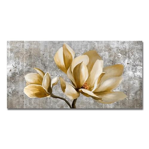 Toile fleur d'or 60x120 cm pour habiller un grand mur blanc de salon
