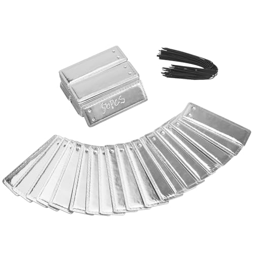 ArlinaL 50 Pack Aluminum Plant Labels Metal Tags Outdoor for Plant Markers Double Sided Writable Garden Tags with 6 Inch Wires