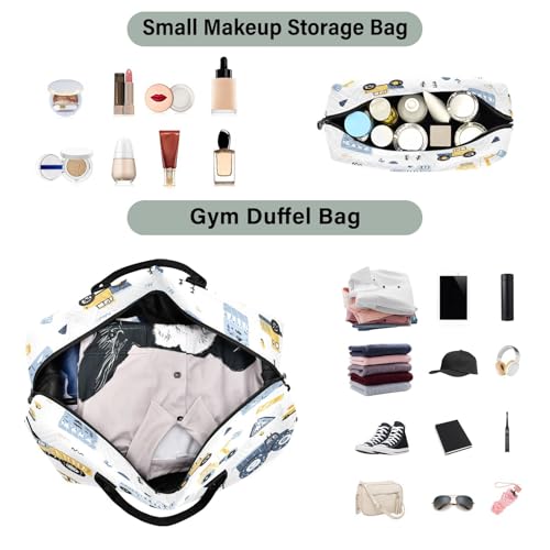 Travel Duffle Bag Weekender Bags Overnight Bag with Toiletry Bag Gym Duffel Bag Yellow Blue Build Construction Transport Car for Travel Business Trips Sport4