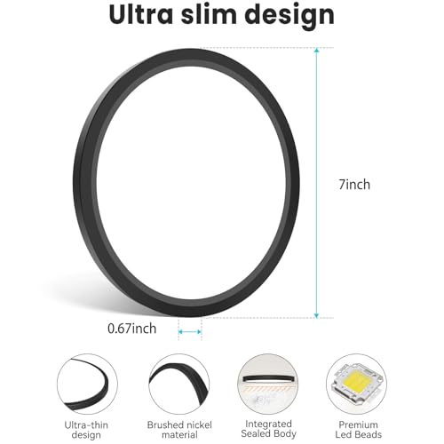 Image of libtit 7 inch Flush Mount LED Ceiling Light Fixture, 3000K-6500K Adjustable, 15W 1500lm Black Satin Round Ceiling Lamp for Bathroom Hallway Kitchen Bedroom, 6 Pack