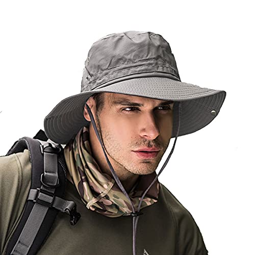 Fishing hat Wide Brim Sun Protection Hat with Breathable Safari hat and Fisherman hat Hiking Hats for Man Woman (Gray)