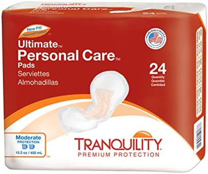 Tranquility Incontinence Personal Care Pads, Ultimate Absorbency, Promote Dryness and Protect Against Leakage, Soft Lining& Adhesive Strip for Secure Fit in Underwear, 15.2oz Capacity, 96ct Case