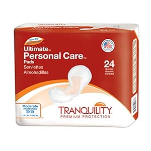 Tranquility Incontinence Personal Care Pads, Ultimate Absorbency, Promote Dryness and Protect Against Leakage, Soft Lining& Adhesive Strip for Secure Fit in Underwear, 15.2oz Capacity, 24ct Bag