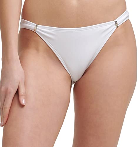 Calvin Klein Women's White Stretch Slider-Detail Lined Moderate Coverage Adjustable Bikini Swimsuit Bottom L #TOP13