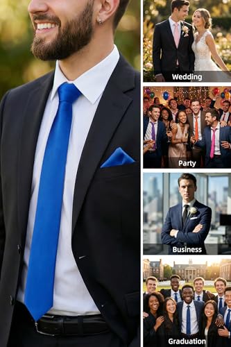Image of HISDERN Mens Ties Solid Color Ties for Men Formal Necktie with Pocket Square Set Satin Silk Neck Tie Handkerchiefs Set