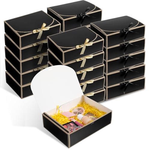 MAQUITA 20 Pack Black Gift Boxes With Gold Ribbon - 10.6 X 8.1 X 3.1 Inch, Bridesmaid Proposal Box With Ribbons, Elegant Black Gift Boxes With Lids For Presents, Mother's Day, Wedding, Birthday Party