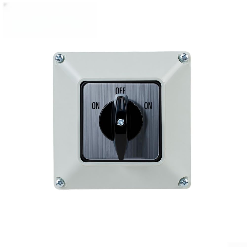 Wechselschalter ON-OFF-ON 63A IP65 Wasserdicht Drehschalter 3 Stufen 440VAC Silberkontakte Robust Lasttrennschalter IP65 Schutzart Für Industrie AC/DC Umschalter 63A Nennstrom Flammschutzgehäuse(B)