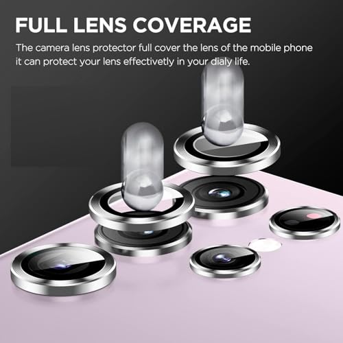 Image of Skinomi Camera Lens Protector Compatible with Samsung Galaxy S23 ultra 5G [Anti-Scratch] Premium Tempered Glass Film Aluminum Alloy Lens Ring Cover, Silver Titanium
