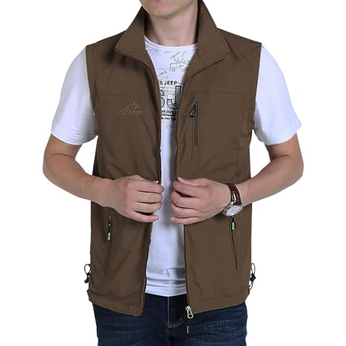 Image of Hixiaohe Mens Lightweight Vest Outerwear Casual Summer Outdoor Travel Vest for Hiking Fishing Golf Photo Work with Pockets