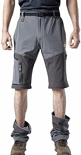 Mens Convertible Hiking Pants, Quick Dry Fishing Pants, Zip Off Stretch UPF 50 Outdoor Camping Pants with 5 Pockets Gray Large