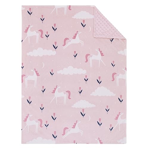 Image of Little Love by NoJo Unicorn Pink, White, and Teal Clouds and Flowers Super Soft Baby Blanket.