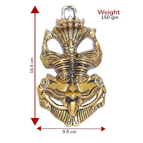 Image of Kridaykraft Metal Feng Shui Vastu Showpiece Nazar Battu with Naag Ganesha Suraksha Kawach Mask for Evil Eye Protection for Home, Office Wall & Door Hanging (Gold, Medium) - 9.5 Cm