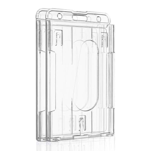 Uniclife Vertical 2-Card Badge Holder with Thumb Slot Hard Transparent PC Case Protector for Office School IDs Credit Cards Drivers Licenses and Passes 2 Pack