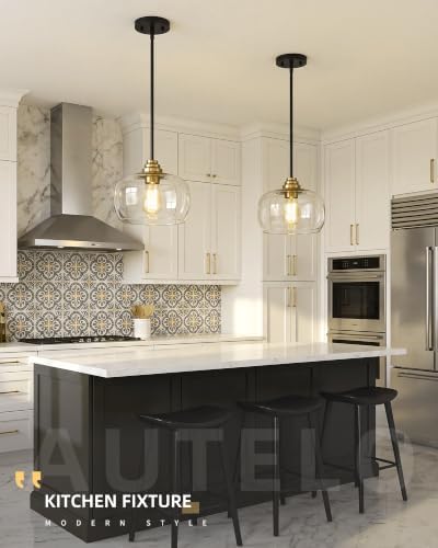 AUTELO Modern Gold and Black Pendant Lights Kitchen Island, 9 Inch - 1