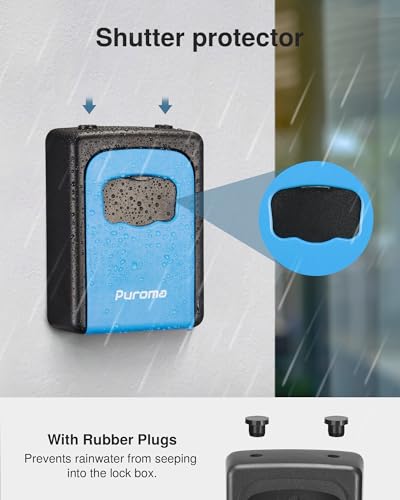 Image of Puroma Large Key Lock Box With Resettable Combination Code, Portable Wall Mount Waterproof Security Safe for Outside, Outdoor Home Office Door Handle House Key, Blue (1 Pack)