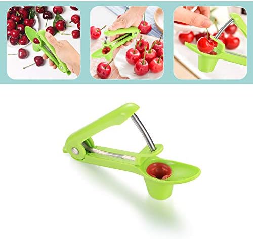 Cherry Pitter or Stoner, Olive red Dates pitting Device, Cherry Stoner Remover with Stainless Steel Rod and Food Grade Handle(Green)