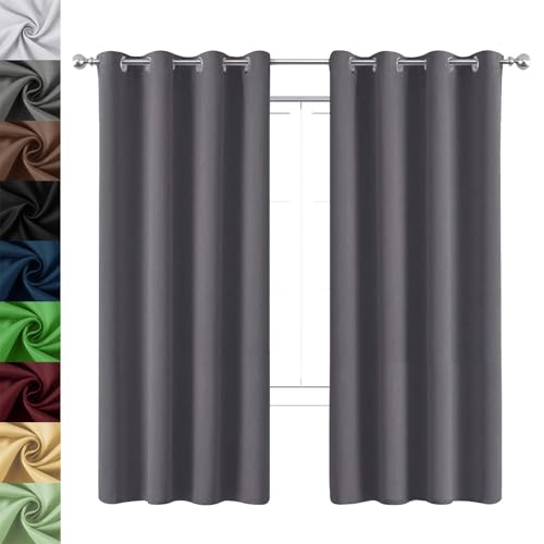 WUXXIANG 100% Cortinas Opacas Salon Modernas 200 x 240 cm Poliéster Resistente,Protección UV y Sol, Cortinas Blackout Cortinas Salon Modernas, 2 Unidades, para Interiores, Sala de Estar, Gris Oscuro