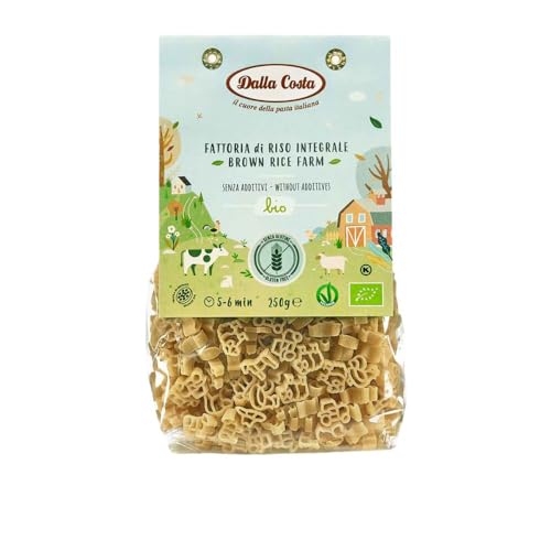 Dalla Costa Fattoria Pasta 100% Arroz Integral Sin Gluten Orgánico. Made in Italy. Paquete Ahorro 8x250 gramos