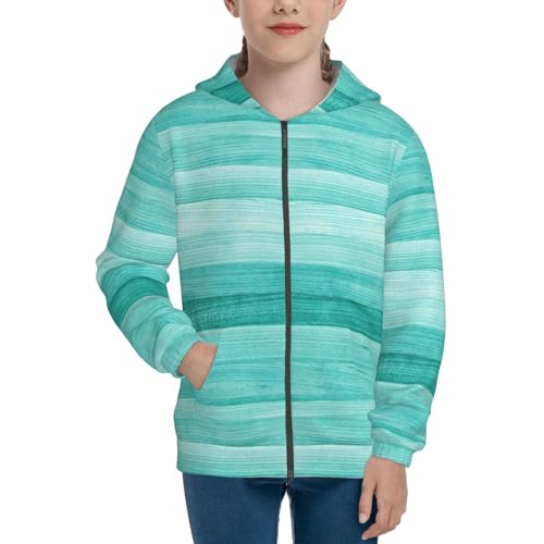 Teal Turquoise Kids Pullover Hoodies Boys Zip Up Sweatshirts Girls Athletic Clothes with Pocket3