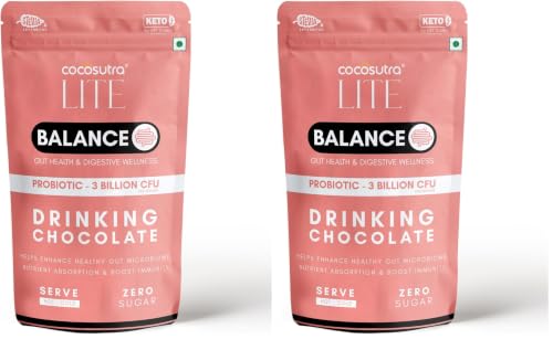 Image of Cocosutra BALANCE Sugar Free Drinking Chocolate Mix | Gut Health & Digestive Wellness | Boosts Immunity | Good Bacteria Support | Keto Friendly | Enjoy hot or cold | 200 g (Pack of 2)