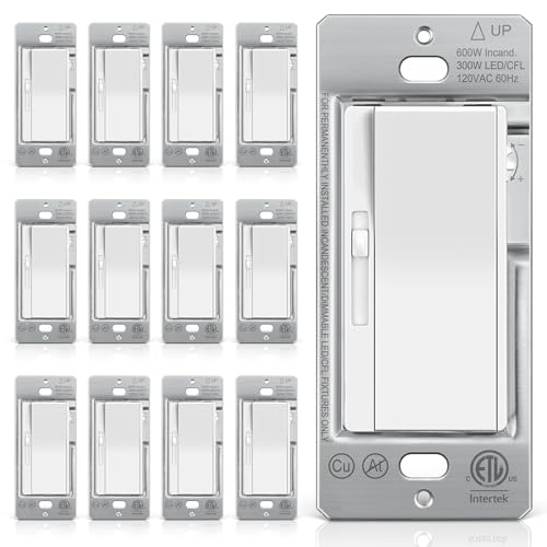 Image of BESTTEN 12 Pack Super Slim Slide Dimmer Light Switch, Single Pole or 3 Way Dimmer Switches, Compatible with LED Dimmable Lamp, CFL, Incandescent, Halogen Bulb, ETL Listed, White