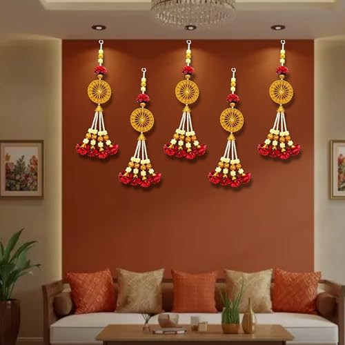 Image of Rajasthan Kraft Pack of 2, Beads Wall Hanging for Home Decor | 23*5 Inch Handmade Door Hanging with Beads & Floral Tassels, Decorative Hanging Ornament for Living Room, Diwali, Wedding & Pooja Decor
