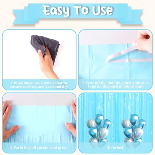 Image of Voircoloria 2 Pack Pastel Blue Tinsel Foil Fringe Curtains, Blue Party Decorations, Metallic Tinsel Party Streamers Backdrop for Birthday Baby Shower Gender Reveal Wedding Party Decorations