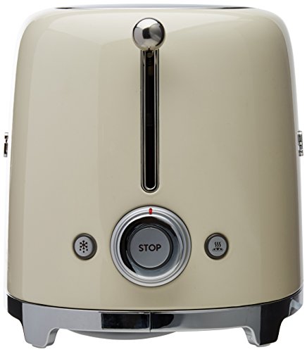 Image of SMEG 4 Slice Toaster TSF02, Long Slot Toaster with Wide Slots for Bagels & Artisan Bread, Retro Stainless Steel, 6 Browning Levels, Defrost Reheat Bagel Functions, 1400W - (Cream)