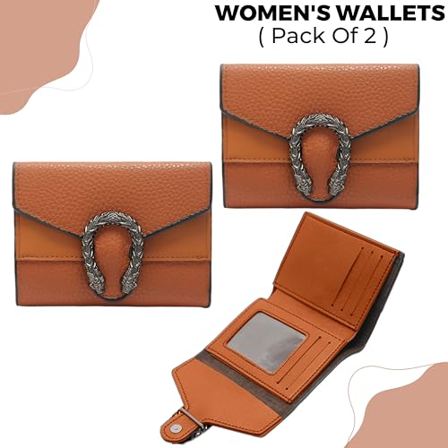 Image of Kraptick Women s Wallet Stylish Compact Purse Clutch with Card & Coin Holder Debit Card Organizer, Travel Wallet & Money Organizer for Women with 8 Card Slots (Brown) (Pack of 2)