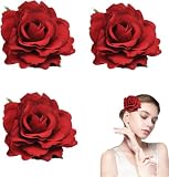 Clips Pelo de Flor,3 Piezas Flor Flamenca Clavel,Pinza Flors Pelo Horquillas de Peonía Flamenca Flores Sevillana Pinza Accesorio para Mujeres Niñas Fiesta Boda(Rojo)