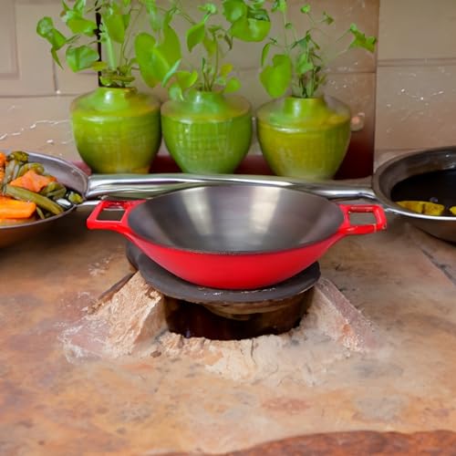 Image of FeRus Iron Traditional Heavy Base Flat Bottom Kadai Karahi Wok Pan Lokhand Cookware Cooking Kadhai with Handle for Kitchen (21.5 Inch)