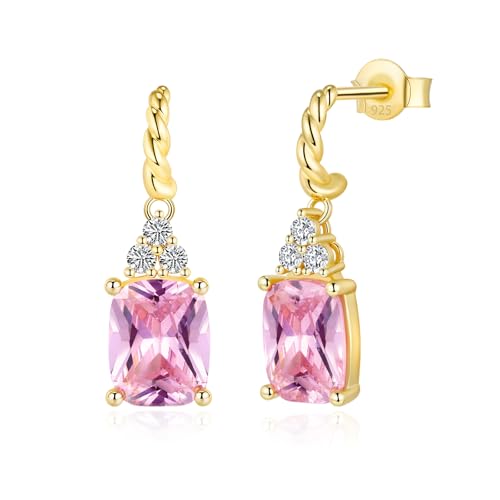 Gold Dangle Stud Earrings for Women Cushion-cut Drop Earrings Yellow Gold Plated 925 Sterling Silver Ear Stud Jewellery