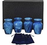 Eternal Harmony Small Keepsake Urn 4-Pack, Male & Female Mini Keepsake Urns for Human Ashes with Elegant Finishes, Secure Seal & Velvet Bag, Small Urns for Ashes Up to 3 Cubic Inches (Blue Milo)