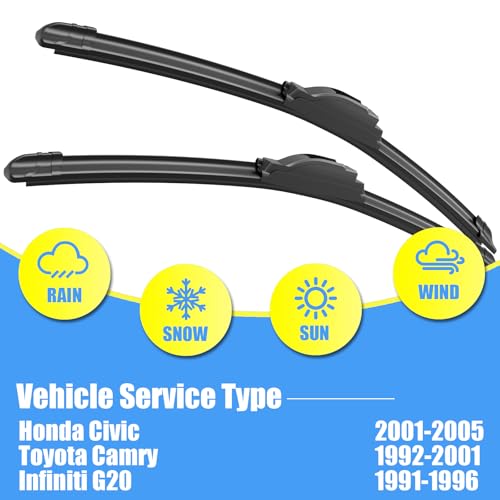 Image of Gavimnal 21 inch+19 inch Silicone Wiper Blades Replacement For Honda Civic 2001-2005 /Toyota Camry 1992-2001 /Infiniti G20 1991-1996,All-Season Front Windshield Wiper Blades(Set of 2)