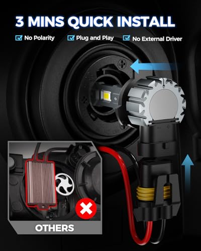 Image of Marsauto M1S 9012 Bulbs, 40000LM Super Bright HIR2 9012 Fog Bulbs with 1:1 Mini Design, 6000K White Wireless Direct Insertion, 3 Min Plug and Play, IP68, Pack of 2