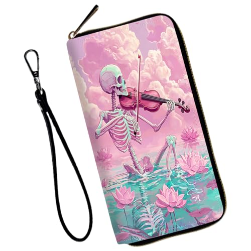 Wristlet Wallet for Women Teen Girls Womens Wallet RFID Blocking Credit Card Holder with Removable Wristlet,Leather Phone Wallet Clutch Large Capacity Ladies Travel Purs,Guitar and Lotus