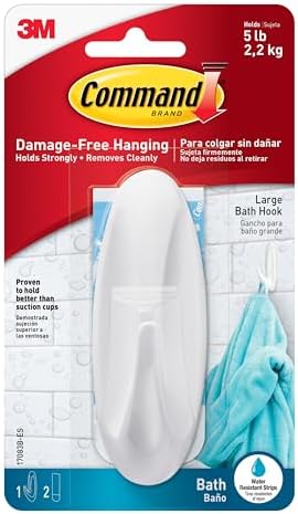 Command Designer Bath Hook Large White 1-Hook with Water-Resistant Strips (17083B-ES) Organize Your Dorm