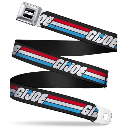 Hasbro Belt, Seatbelt Buckle Belt, GI Joe Title Logo Stripe Black Red White Blue, Youth 20 to 36 Inches