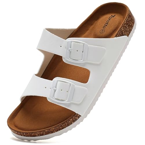 Image of Torotto Mens Slides with Cork Footbed Open Toe Adjustable Webbing Flat Sandals for Walking | Beach | Indoor
