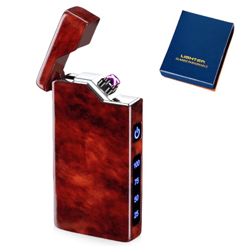 Mechero electrónico USB, arco eléctrico, con indicador de batería, resistente al viento, con caja de regalo, color rojo
