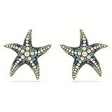 Swarovski Idyllia - Pendientes de estrella de mar chapados en oro, tamaño grande, multicolor, 3,7 x 3,5 cm, cristal
