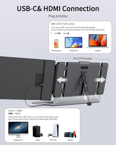 Image of Macsecor 14.1'' Laptop Screen Extender, 1080P FHD IPS Portable Dual Monitor for Laptop, USB C HDMI Plug-Play Monitor Extender for 13''-17.3'' Laptops, for Mac /Wins /Android /Switch