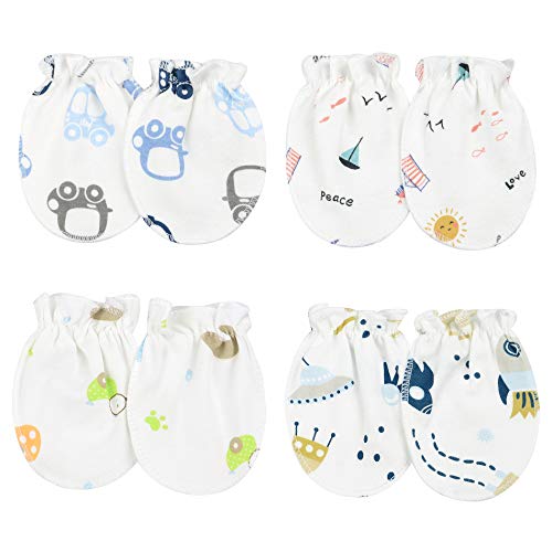 Image of Baby Mittens Newborn No Scratch Cotton Mittens for 0-6 Months Baby Gloves Boys Girls 4 pair colorful Space Ship