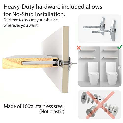 Baobab Workshop Floating Wood Shelves Set Of 2 - Rustic Shelf 16 Inch - Handcrafted - Wide Wooden Wall Shelves For Living Room Bedroom Kitchen Bathroom Farmhouse - White Color - 16" X 6.7" #TOP4