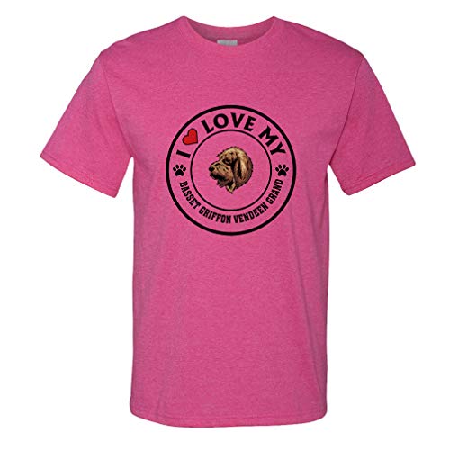 Custom Funny Graphic T Shirts for Men Love My Basset Griffon Vendeen Grand Dog #A Cotton Top Hot Pink Design Only 2X Large