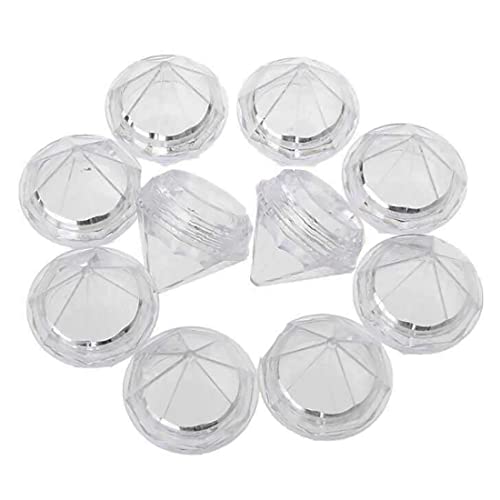 Healthcom 50 PCS 5 Gram Diamond shaped Clear Jars Empty Refillable Cosmetic Sample Jars Makeup Plastic Jar with Lid Cosmetic Trial Case Compact Storage Box for Lotion Creams Eyeshadow Nails Powder