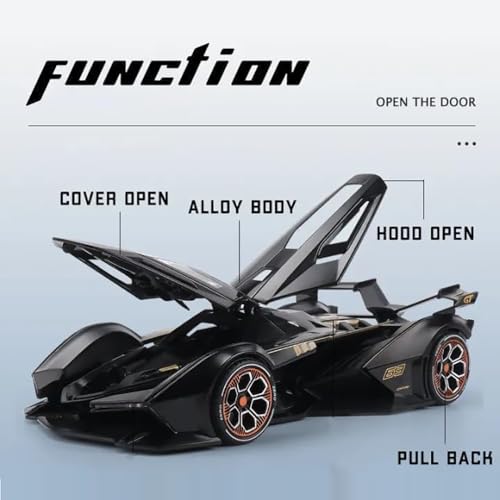 Image of 1:22 Scale Lambo V12 GT Toy Car for Kids Collection Diecast Metal Model Car with Light Sound Pull Back Openable Door